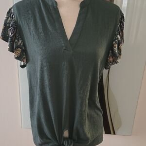 Almost Famous Teal Blouse with Floral Accents
